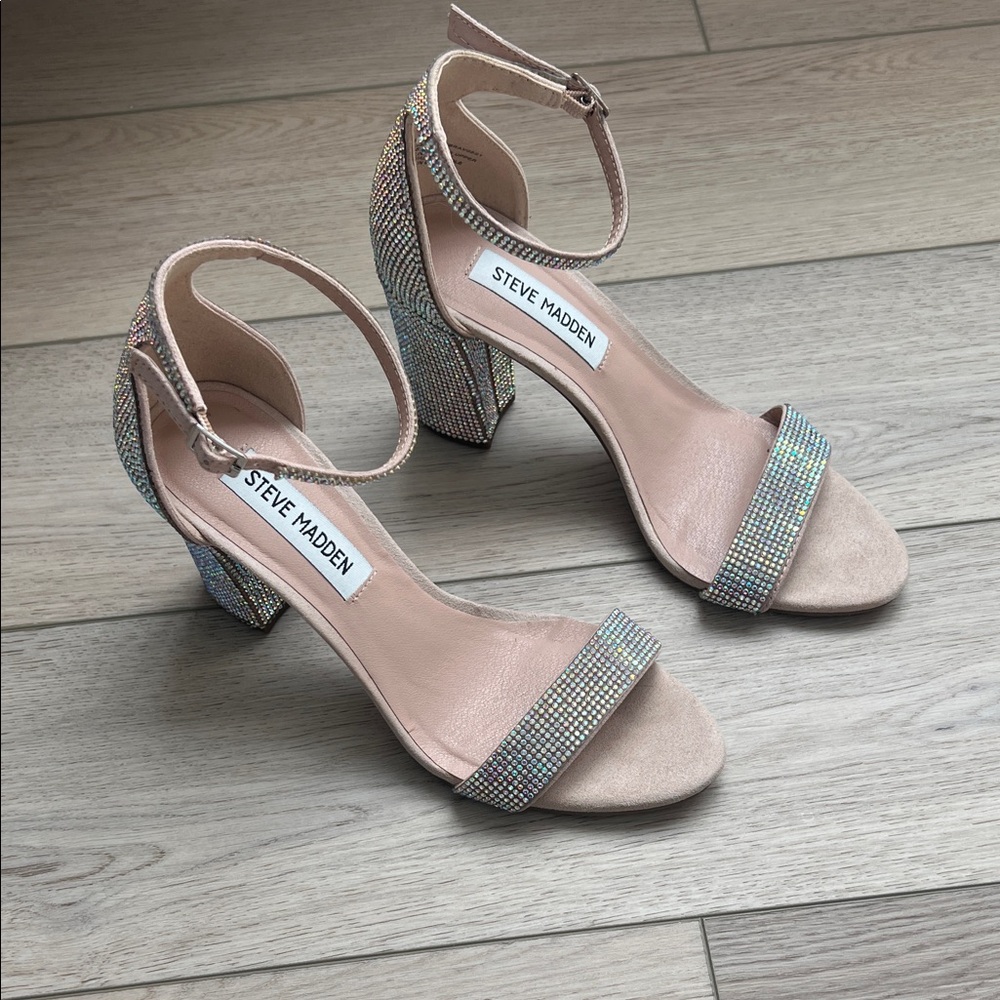 Steve Madden Nude Rhinestone Block Heels